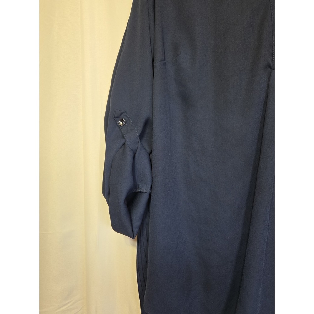 Valerie Stevens 2X Navy Blue High Low Blouse Pleated Back Roll Tab Sleeve - Picture 4 of 10